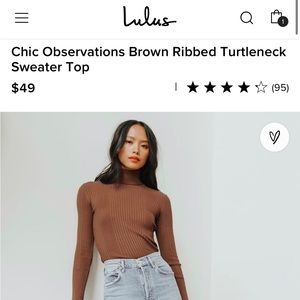 Lulus Chic Observations Brown Ribbed Turtleneck Sweater Top